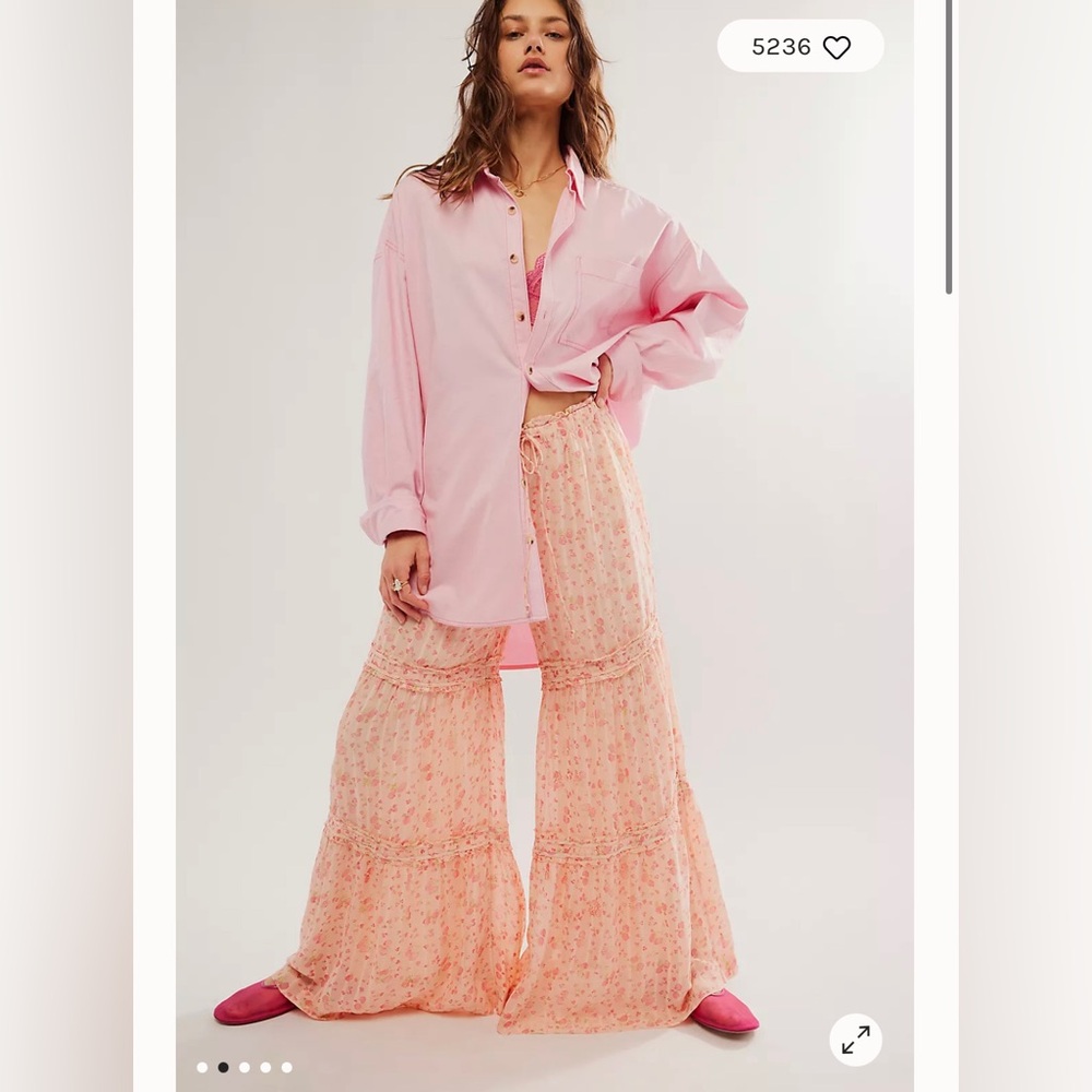 Free People Emmaline Tiered Pull-On Pants- Peach Combo